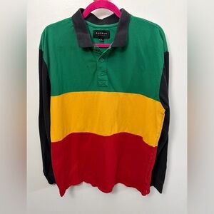 PacSun Green, Yellow & Red Colorblock Long Sleeve Polo